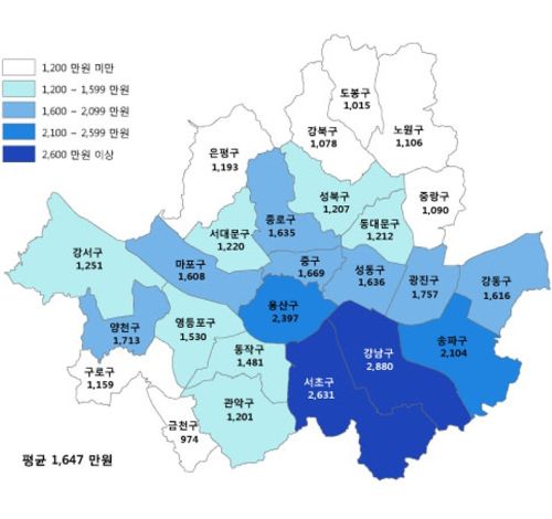 서울시 아파트 평당 매매 전세 가격