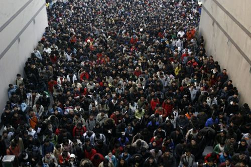 중국 출근 시간대 지하철