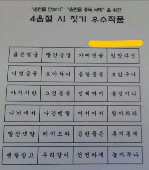 여중의 음란물방지 4음절 짓기