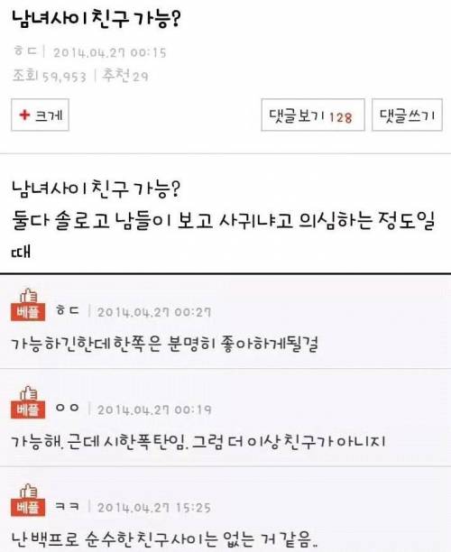 남녀사이에 절대 친구가 없다