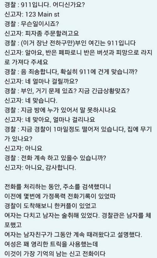 911에 피자주문하는 여자