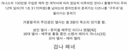 겨울왕국 엘사역 목소리 배우 출연료