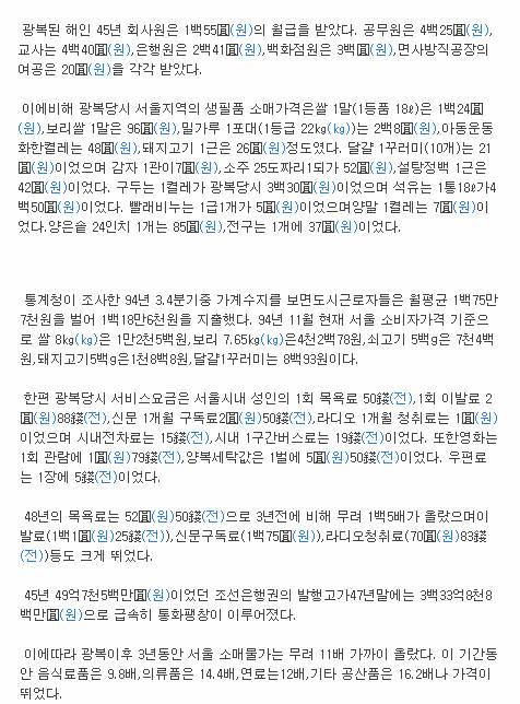 70년 전 월급과 물가