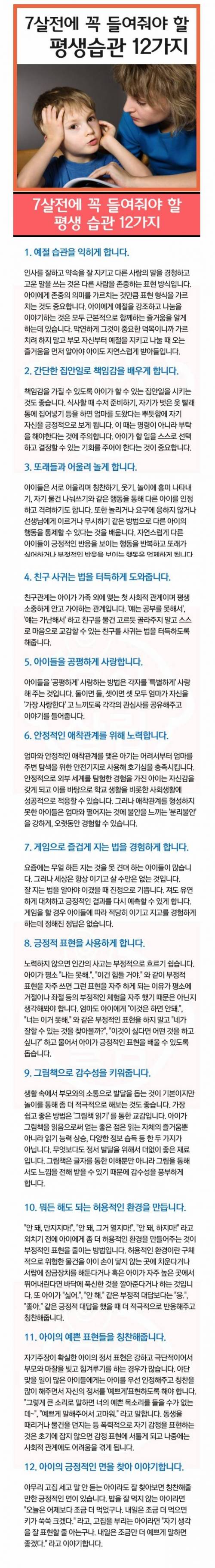 일곱살 전에 꼭 들여줘야 할 평생습관 12가지