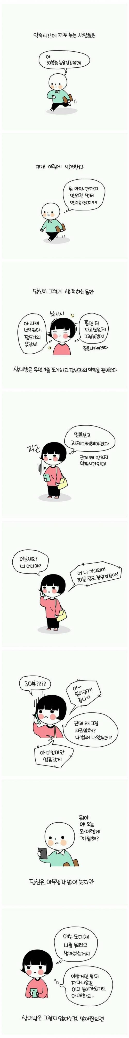 약속시간에 꼭 늦는 인간들의 특징