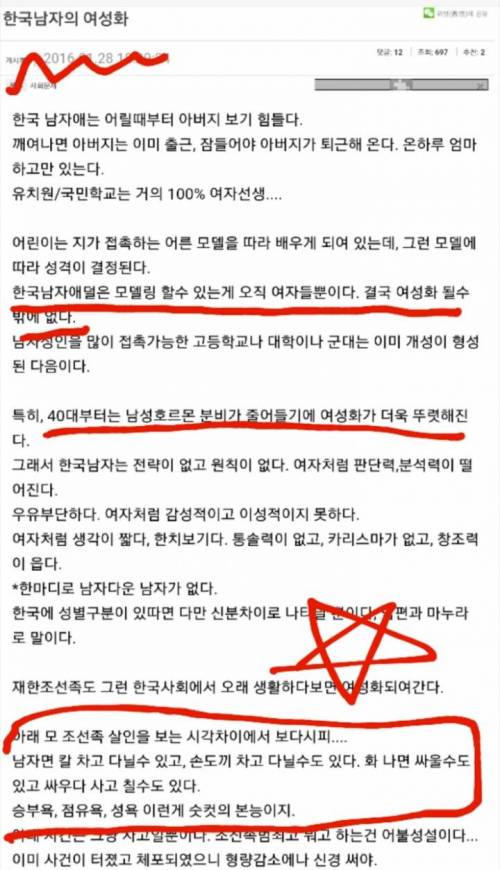 조선족이 말하는 한국 남자의 여성화