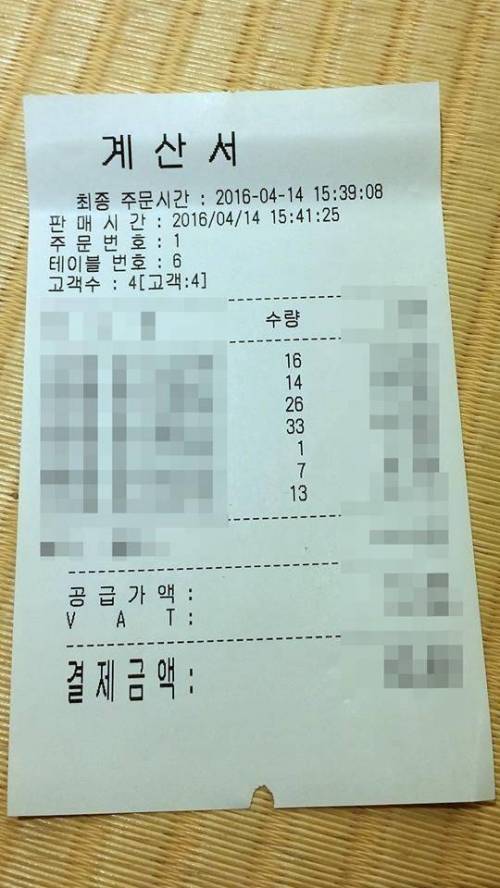 맛있는 녀석들 촬영후 회전초밥집 영수증