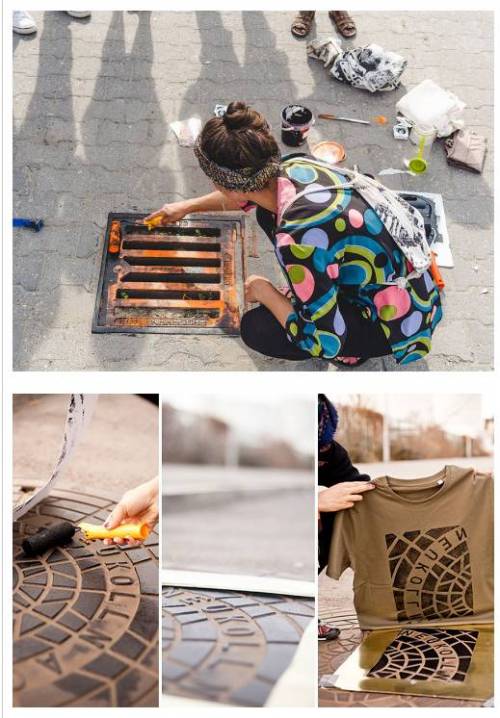 맨홀 뚜껑을 이용한 티셔츠와 에코백