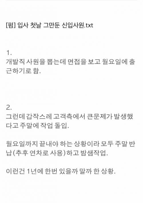 입사 첫날 그만둔 신입사원