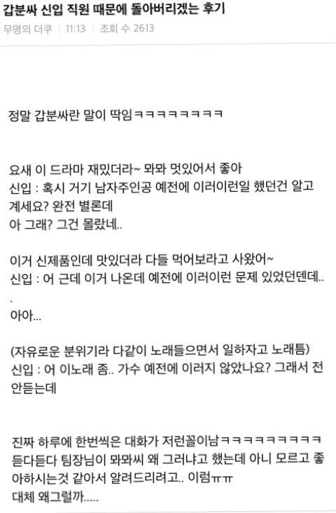 갑분싸 신입 직원 때문에 돌아버리겠는 후기