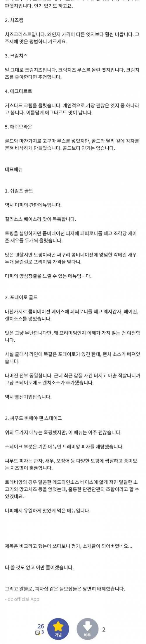 [스압] 프랜차이즈 메이저 피자 4사 비교 글.