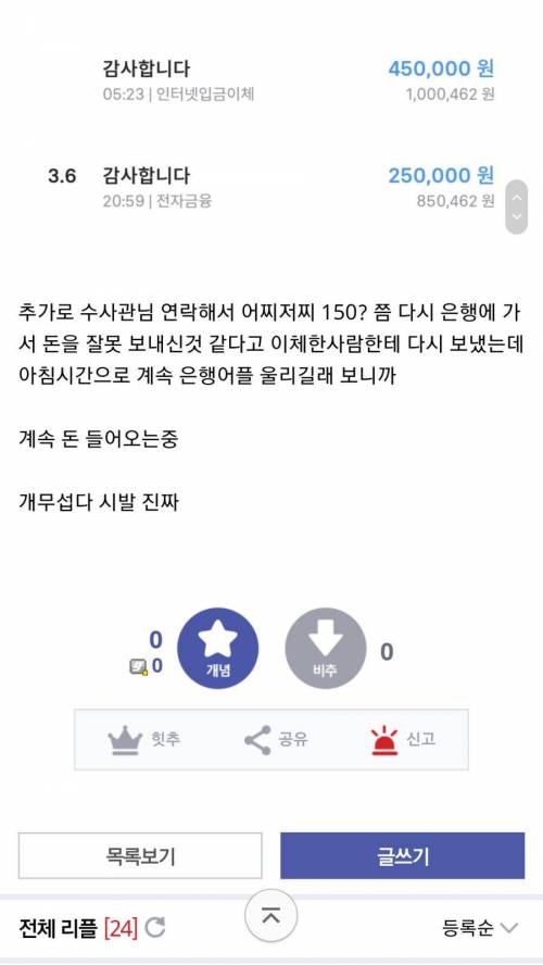 [스압] 모르는 사람이 계속 입금해줘서 경찰서 방문