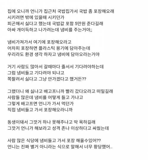 냄비들고 식당가서 음식 포장해오라는 언니