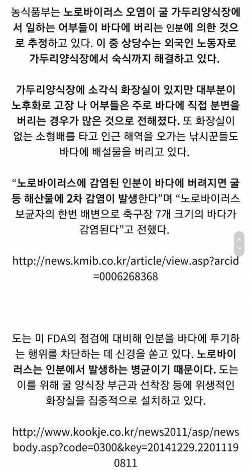 생굴 섭취후 노로바이러스 걸리는 이유