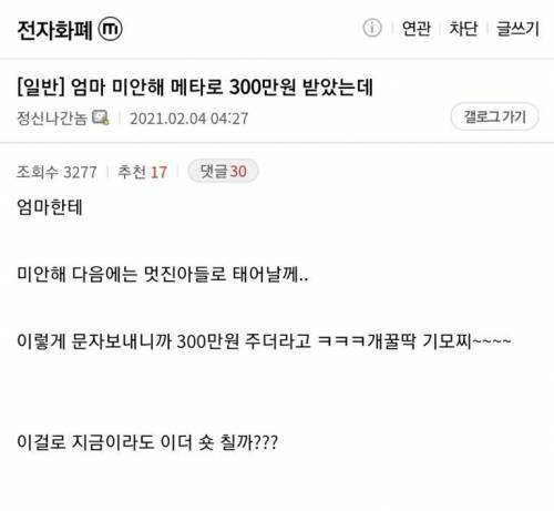 "엄마 미안해 메타로 300만원 받았는데"