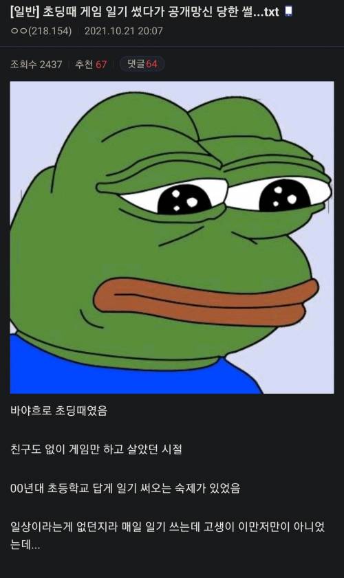 게임 일기 쓰다가 공개망신 당한 디씨인