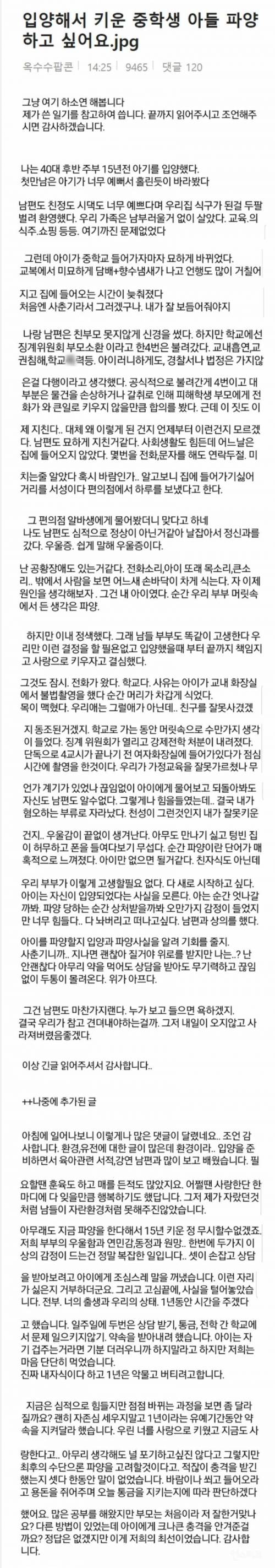 입양헤서 키운아들 파양하고 싶어요