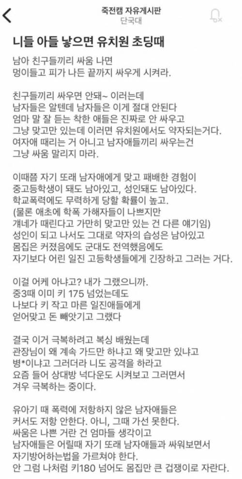 아들 낳으면 학창시절 싸움 말리지마라