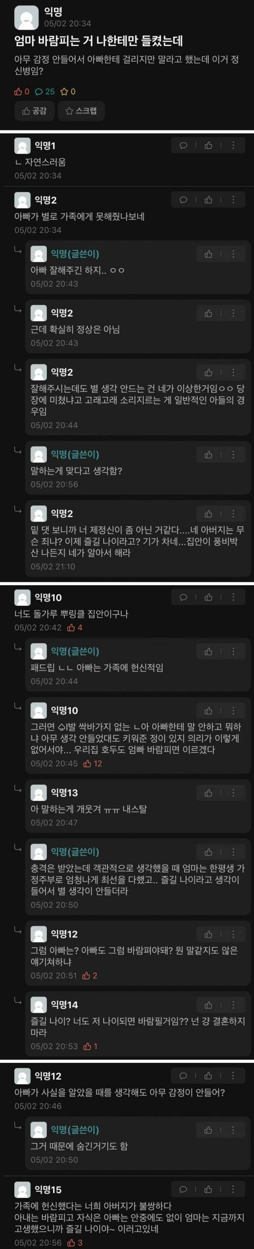 엄마 바람 피우는 거 알게 된 자식