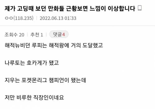 고딩때 보던 만화 근황을 보고 감성에 젖은 디씨인