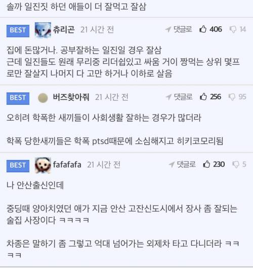 학창시절 일진들이 더 잘 사는 듯 하다는 디씨인.jpg