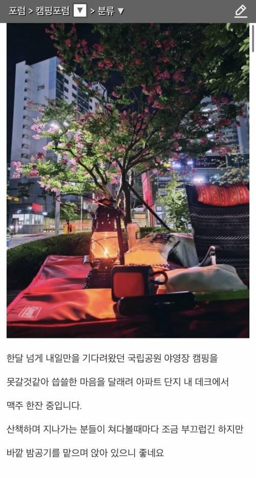 난리난 아파트 단지내 솔캠크닉