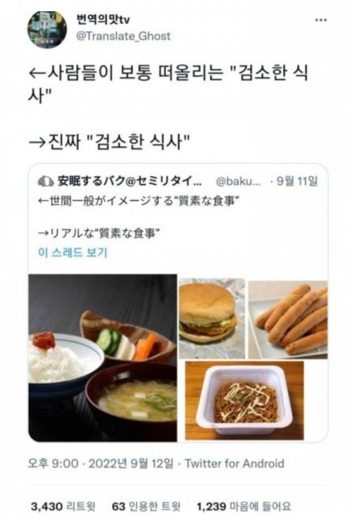 진짜 검소한 식단