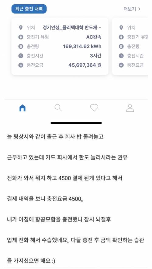 				전기차 충전 4500만원 나온 사람