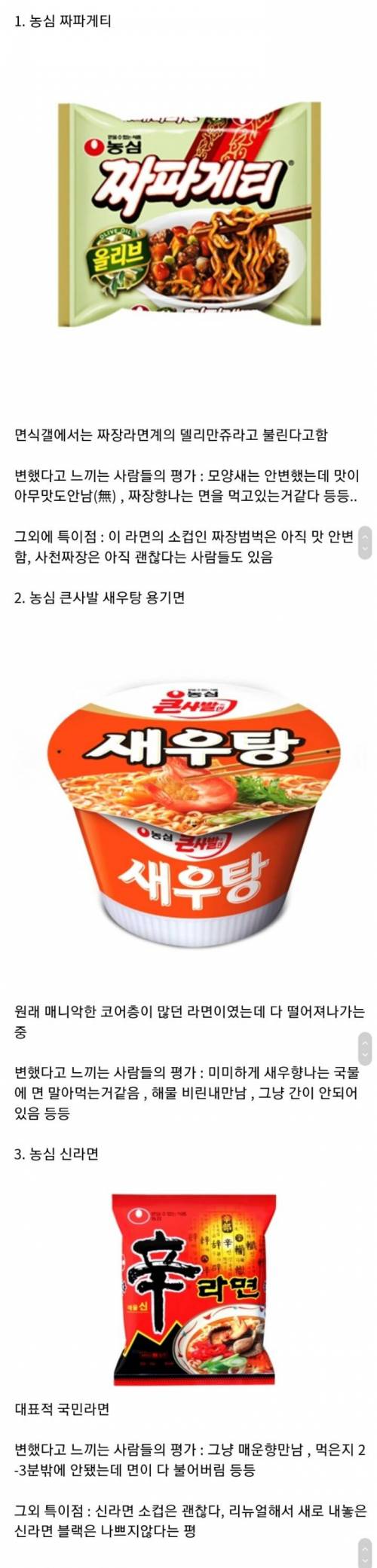 맛이 없어졌다는 라면들.jpg