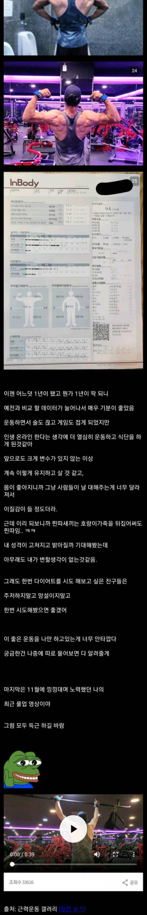 어느 디시인의 1년 운동 후 몸 변화