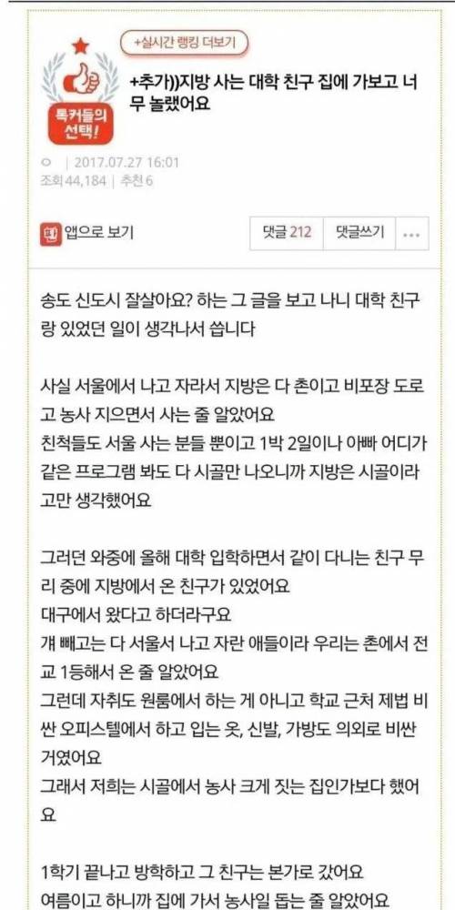 지방은 다 농사짓는 줄 알았던 대딩