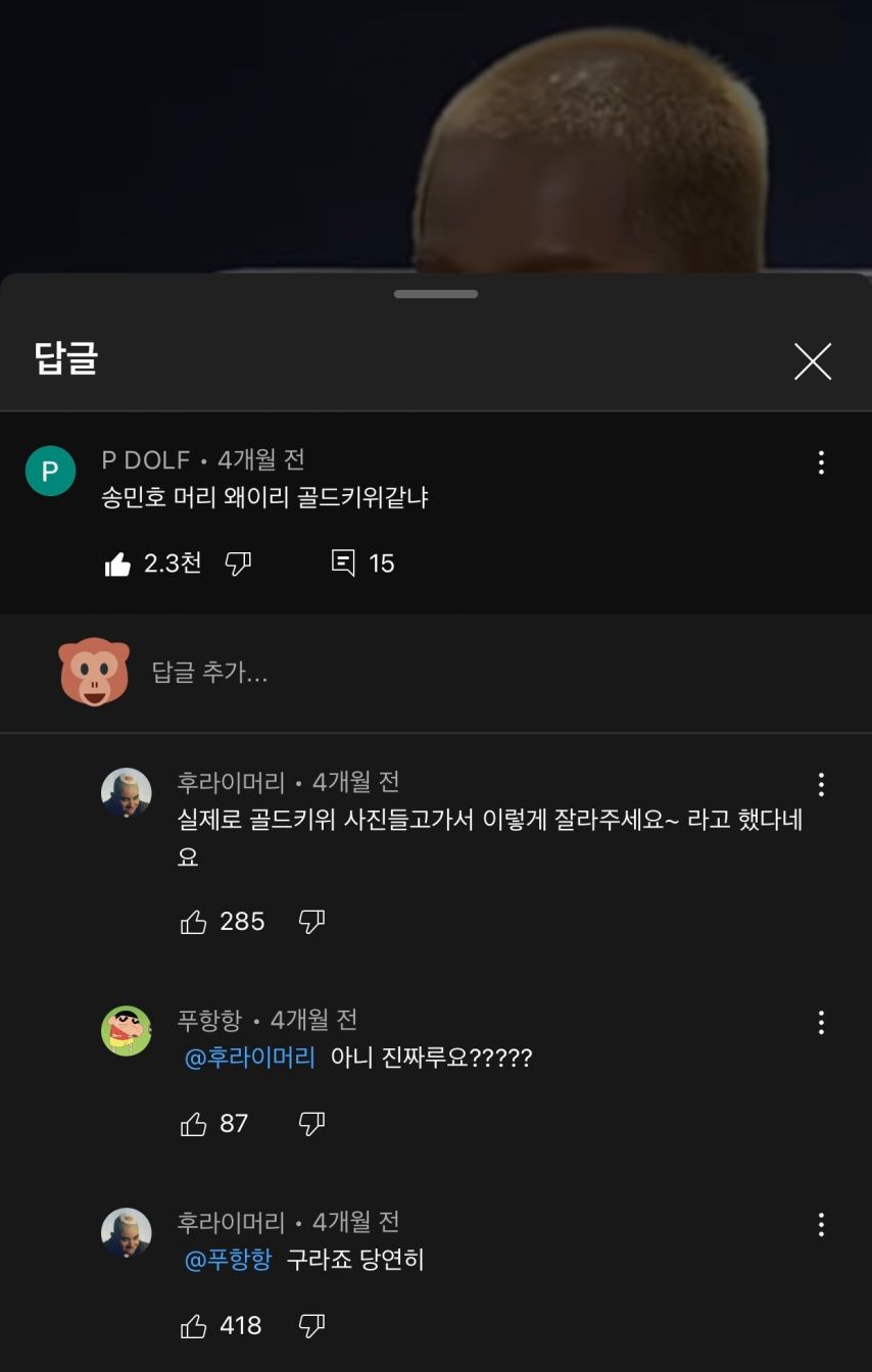 송민호 머리가 골드키위같은 이유