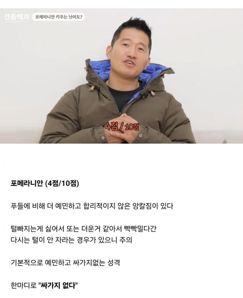 견종별 키우는 난이도