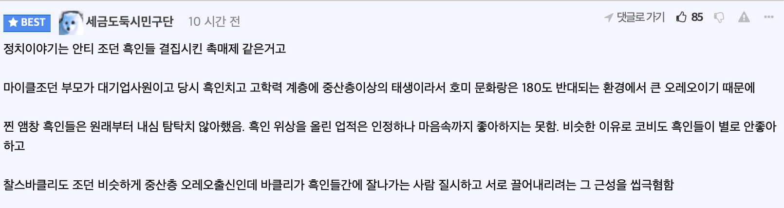 마이클조던이 흑인사회에서 지지를 못받았었던 이유