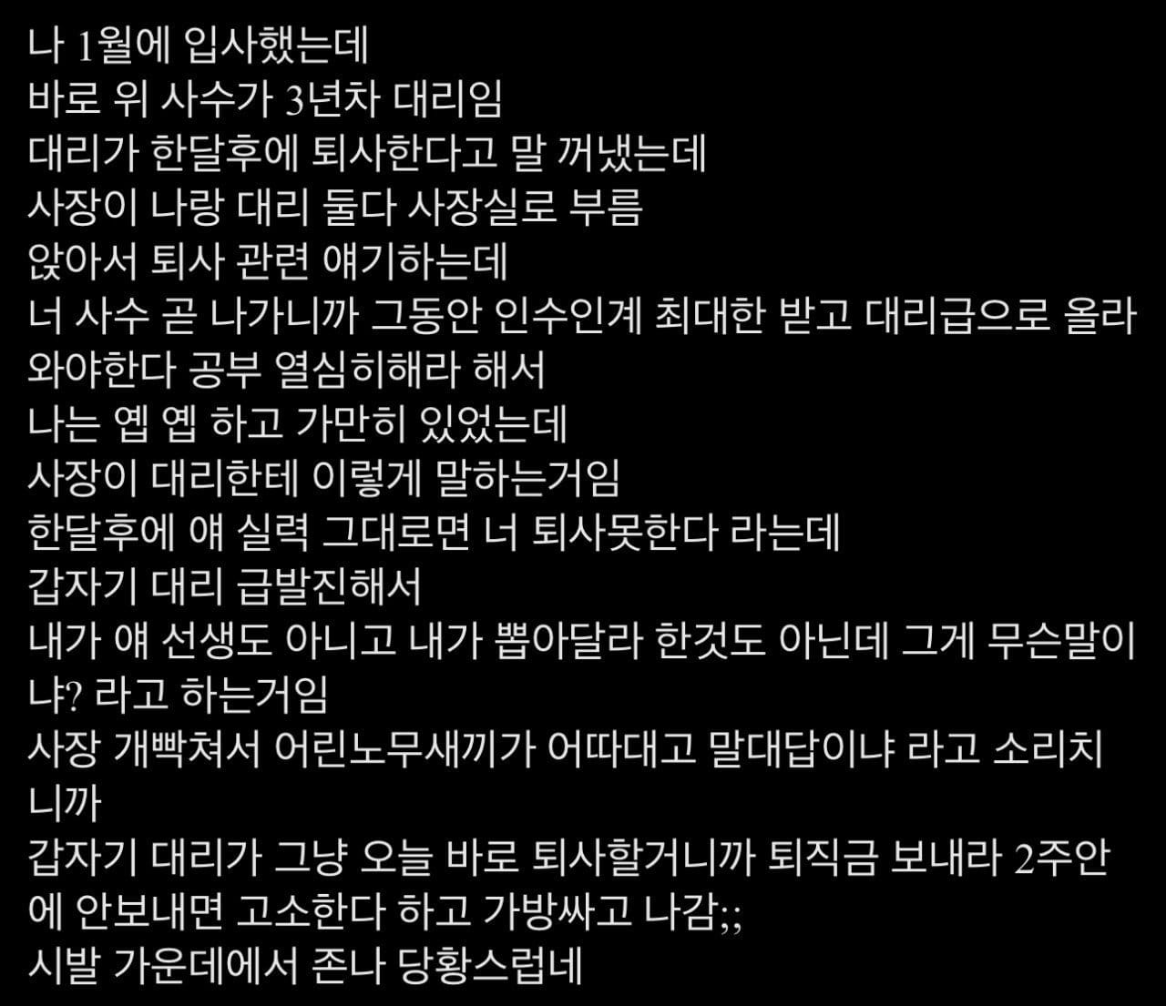 사수가 당일퇴사박아버렸다 ㄷㄷ