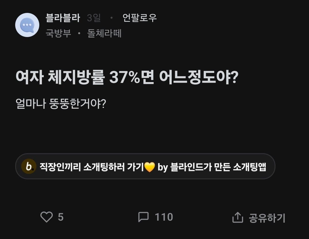 여자 체지방률 37%면 어느 정도야?.blind