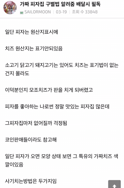 				이글 보고 진짜치즈 쓰는 피자집 찾아내는 달글