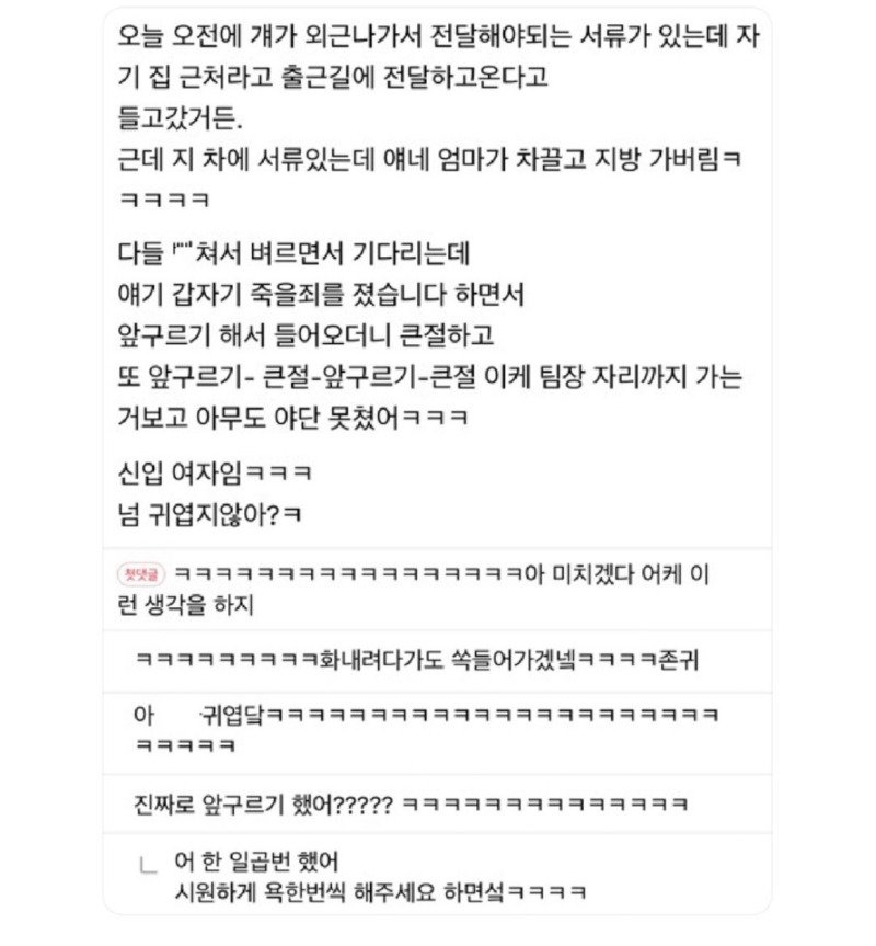 신입 실수 해서 벼르고 있었는데 얘가 이러고 들어온다