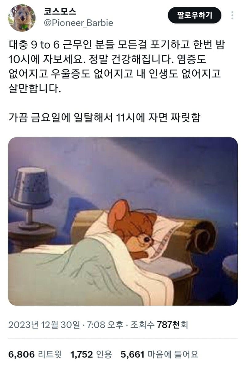 직장인 여러분 밤 10시에 한번 자보세요