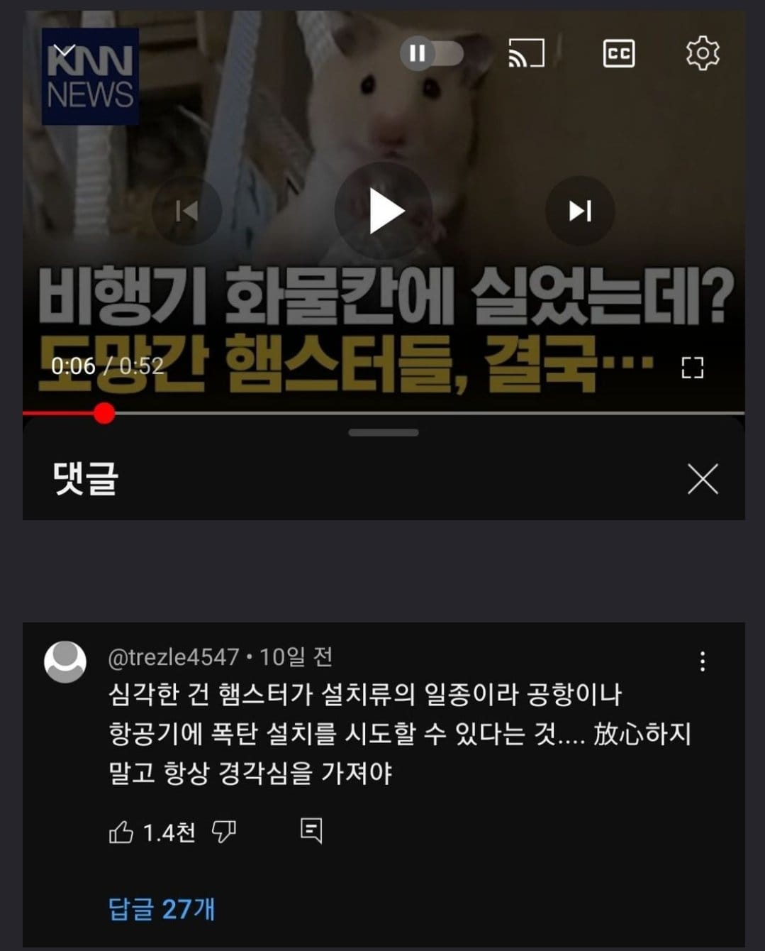 햄스터 수백마리 탈출 뉴스에 달린 신박한 댓글