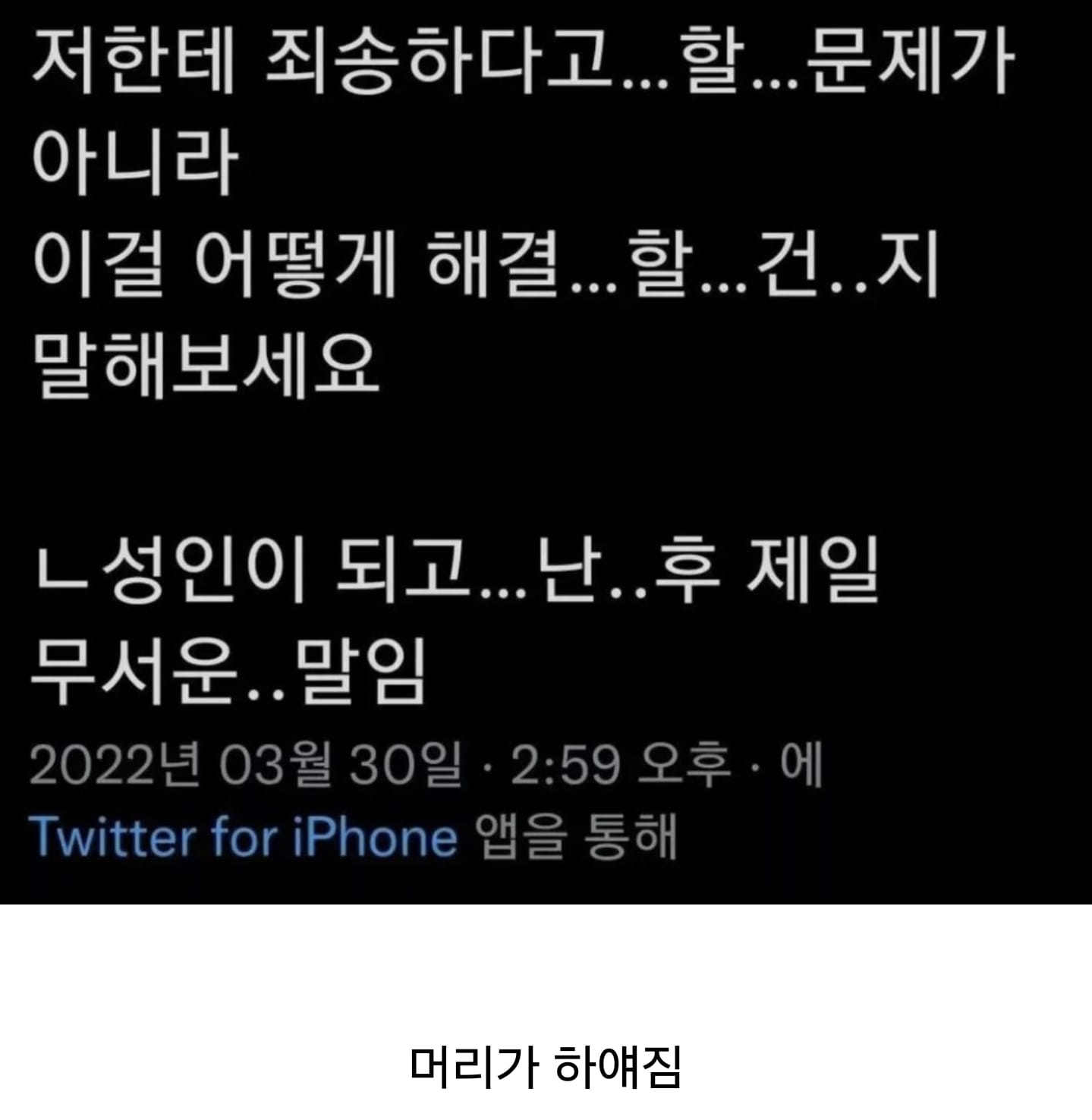 성인이 되고 난 후 제일 무서운 말