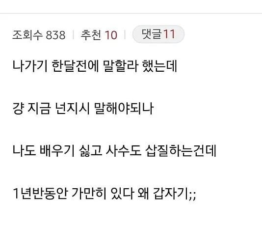 퇴사할려니까 갑자기 일을 알려주는 사수