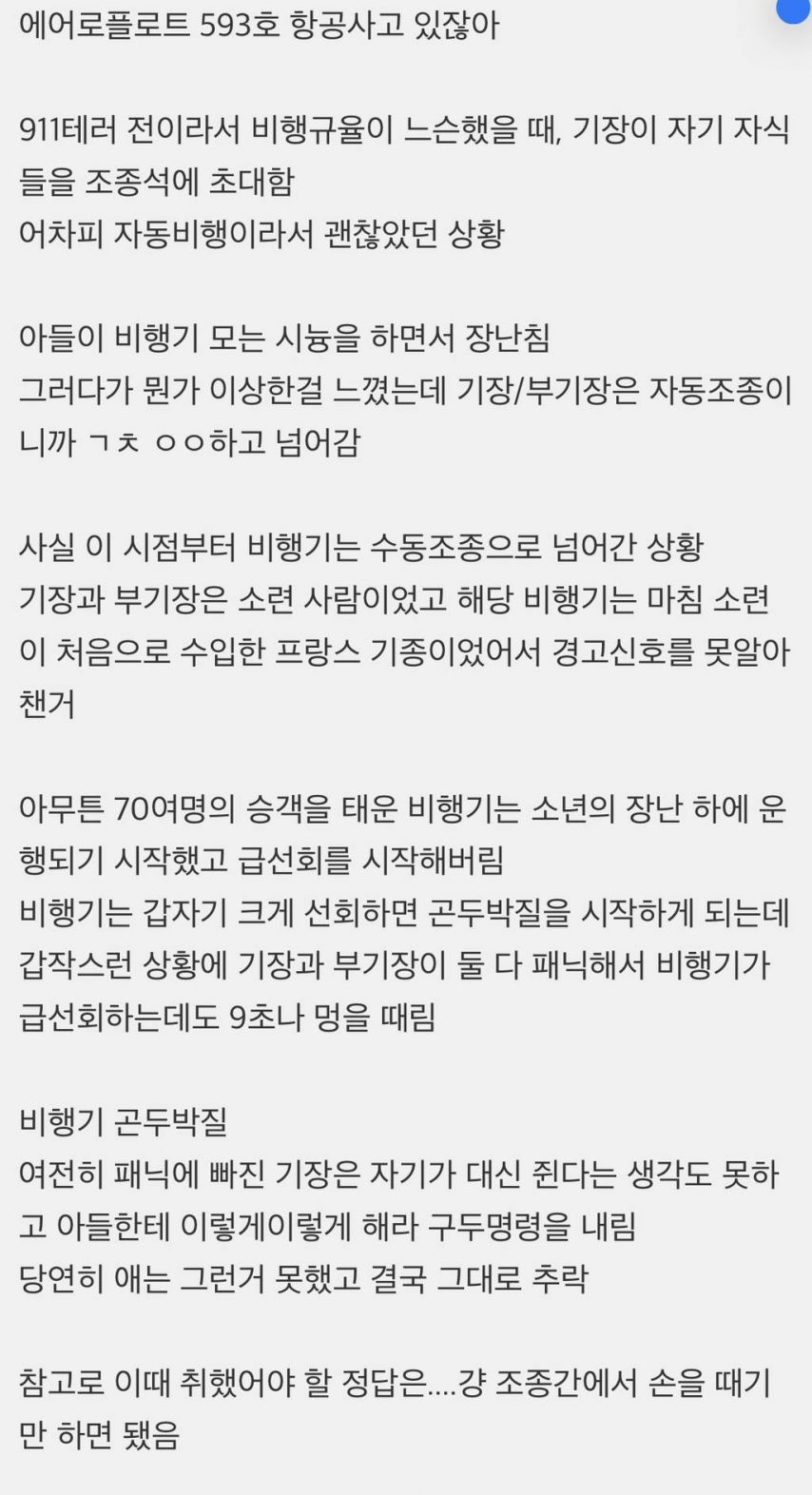 기장 아들이 운항해서 전원 사망한 비행기