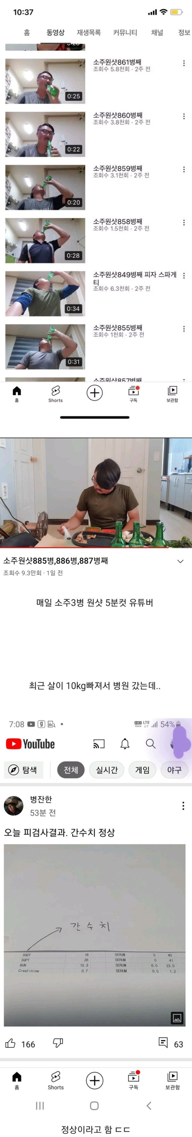 소주 원샷 유튜버 간 수치