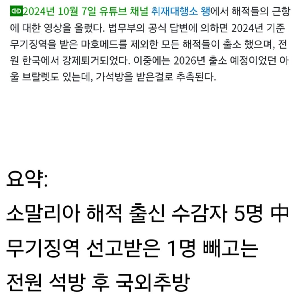 한국으로 압송된 소말리아 해적 출신 수감자 5명 근황.jpg