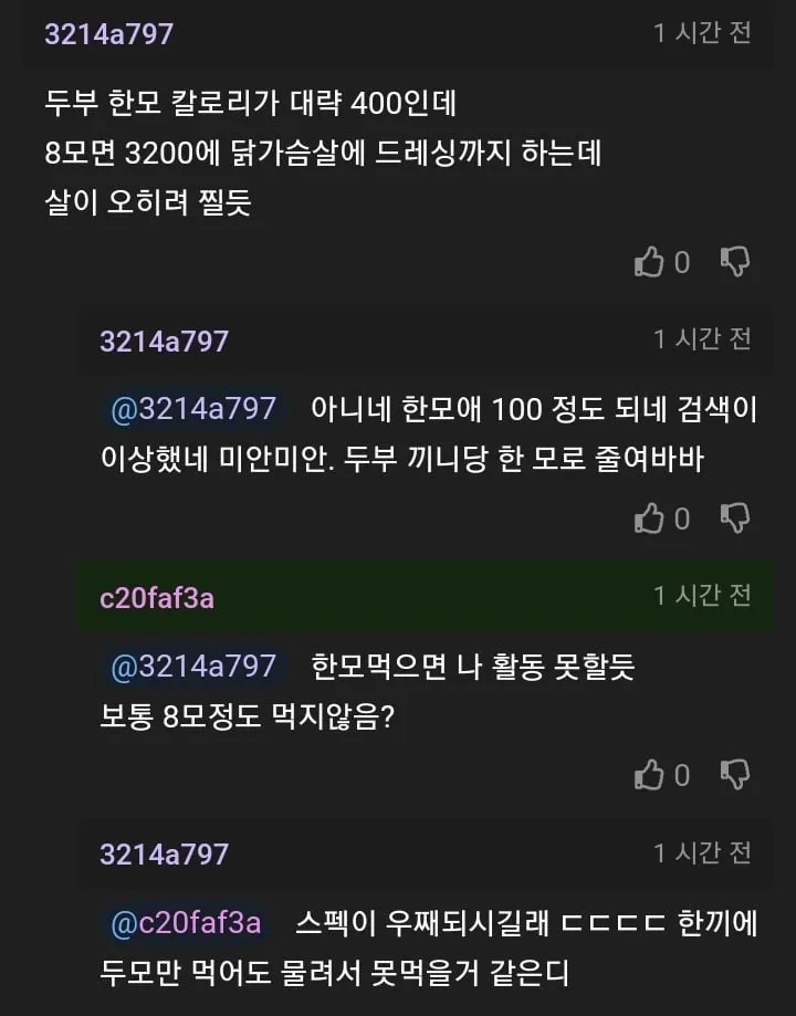 두부다이어트하는데 왜 살이 안빠지냐는 고민글