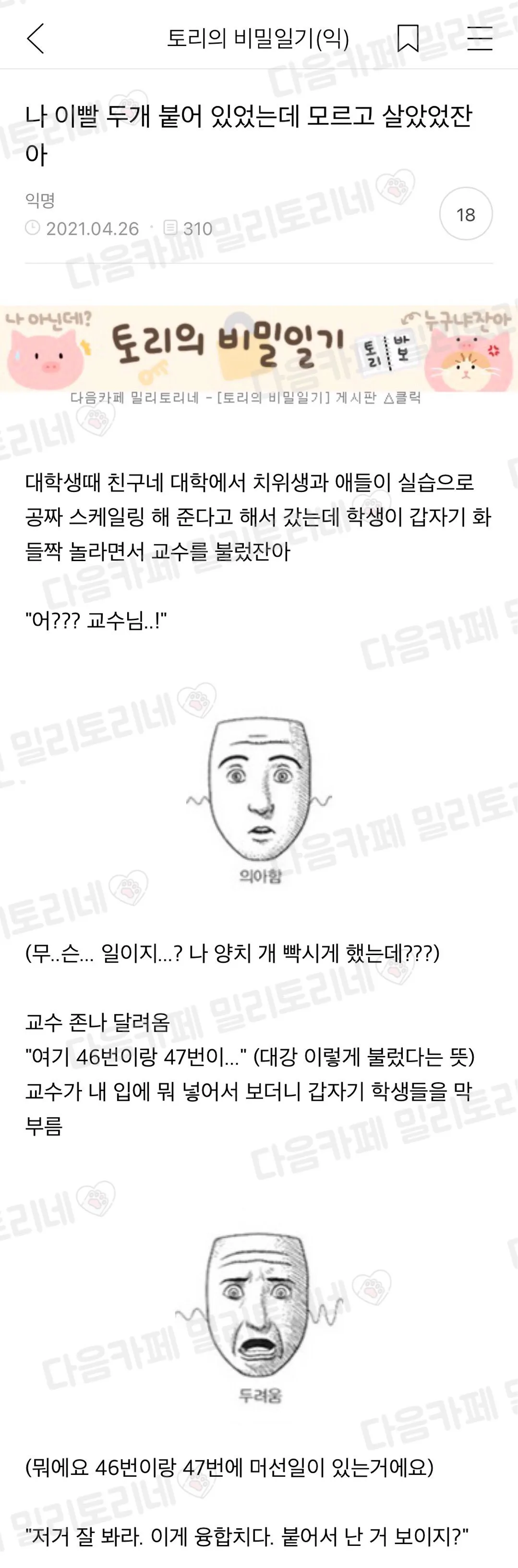 나 이빨 두개 붙어있었는데 모르고 살았었잔아