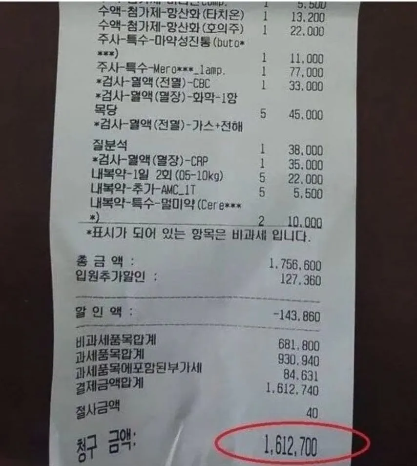 인터넷에서 난리난 동물병원 영수증