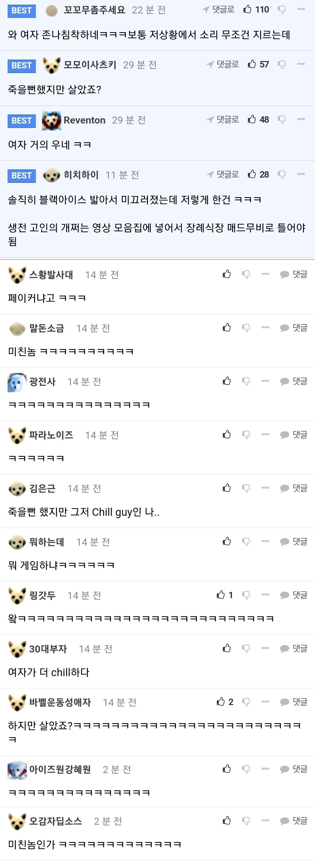 죽을 뻔 한 상황에서 Chill Guy의 한마디