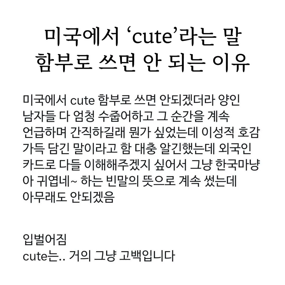 미국에서 Cute라는 말을 함부러 쓰면 안되는 이유